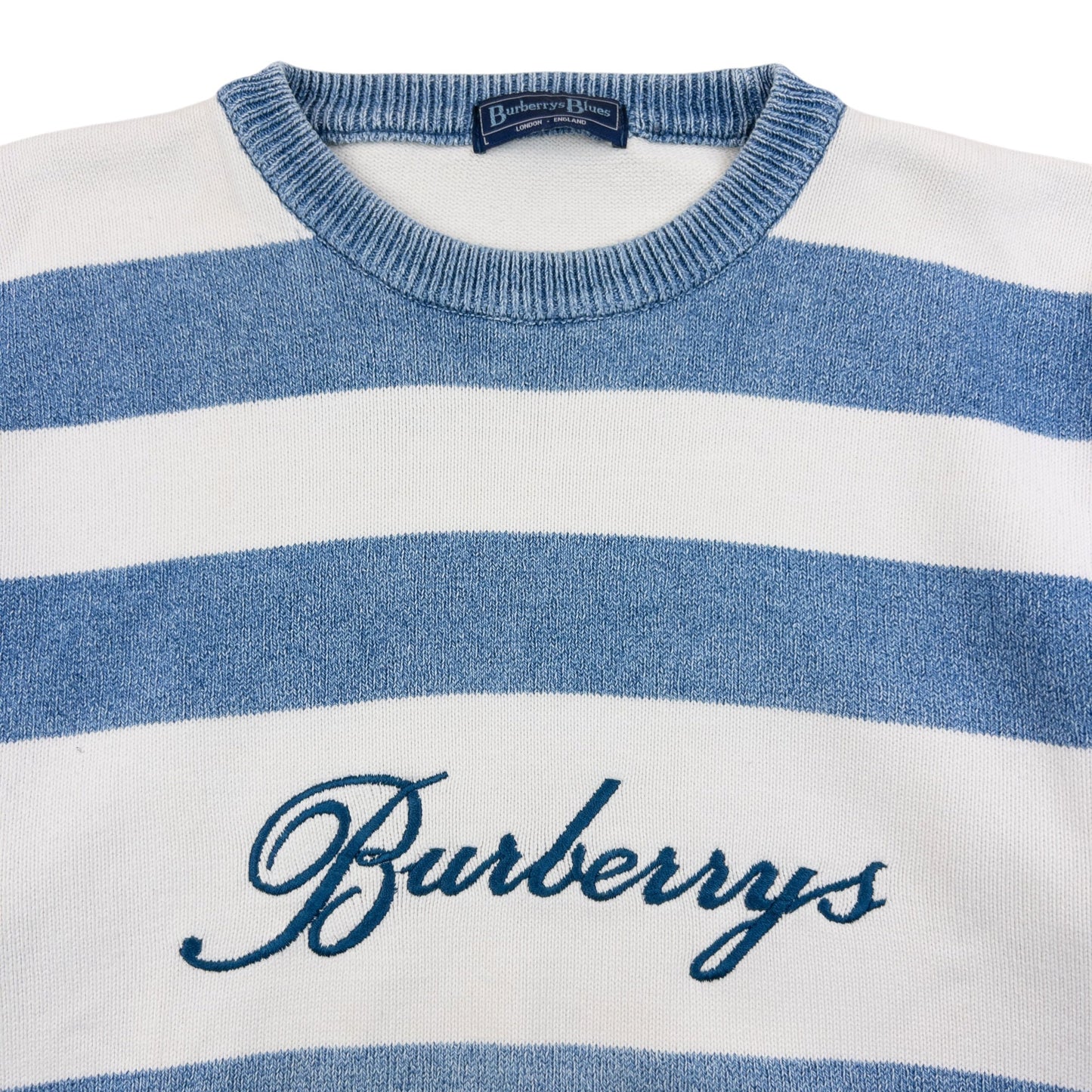 Vintage 90s Burberry Blues Striped Knit Jumper Size L | Large, Multicoloured