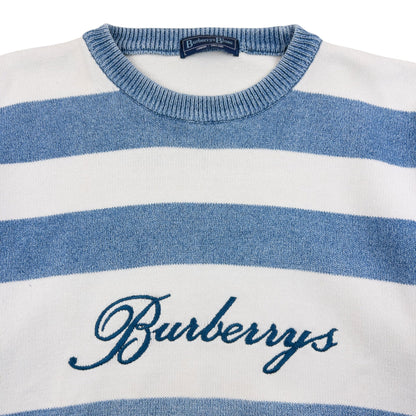 Vintage 90s Burberry Blues Striped Knit Jumper Size L | Large, Multicoloured
