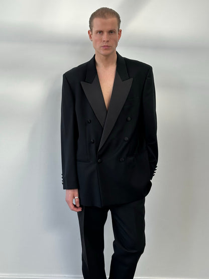 Pierre Cardin 1990s Wool Double Breasted Tuxedo Suit - 46R/W32