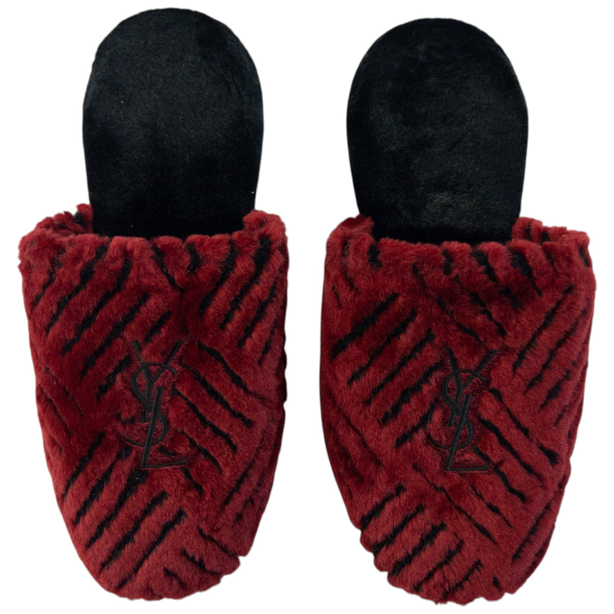 Vintage 80s YSL Yves Saint Laurent Embroidered Fur Slippers Womens Size 6 | ONE SIZE, Black