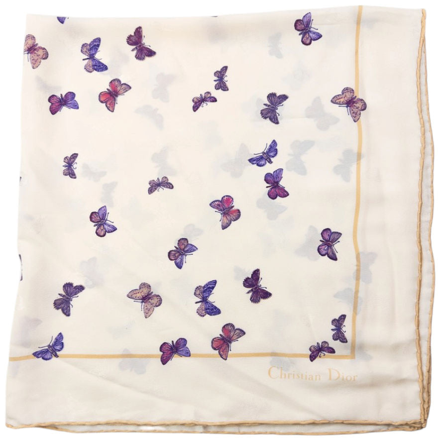 Vintage 2000s Dior Butterfly Print Silk Scarf | O/S, Cream