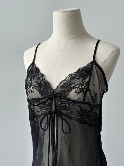 Vintage 1990s Sheer Lace Split Top - S/M