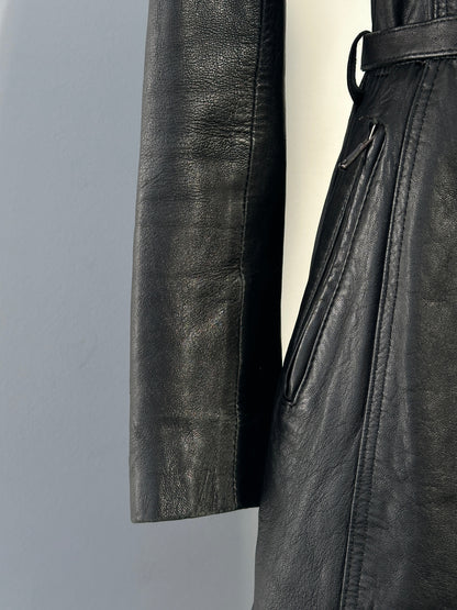 Vintage Italian 1990s double zip belted leather jacket, XS, featuring classic design and authentic distressed leather.
