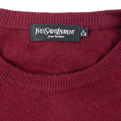 Vintage 90s YSL Yves Saint Laurent Wool Jumper Size L | Large, Burgundy
