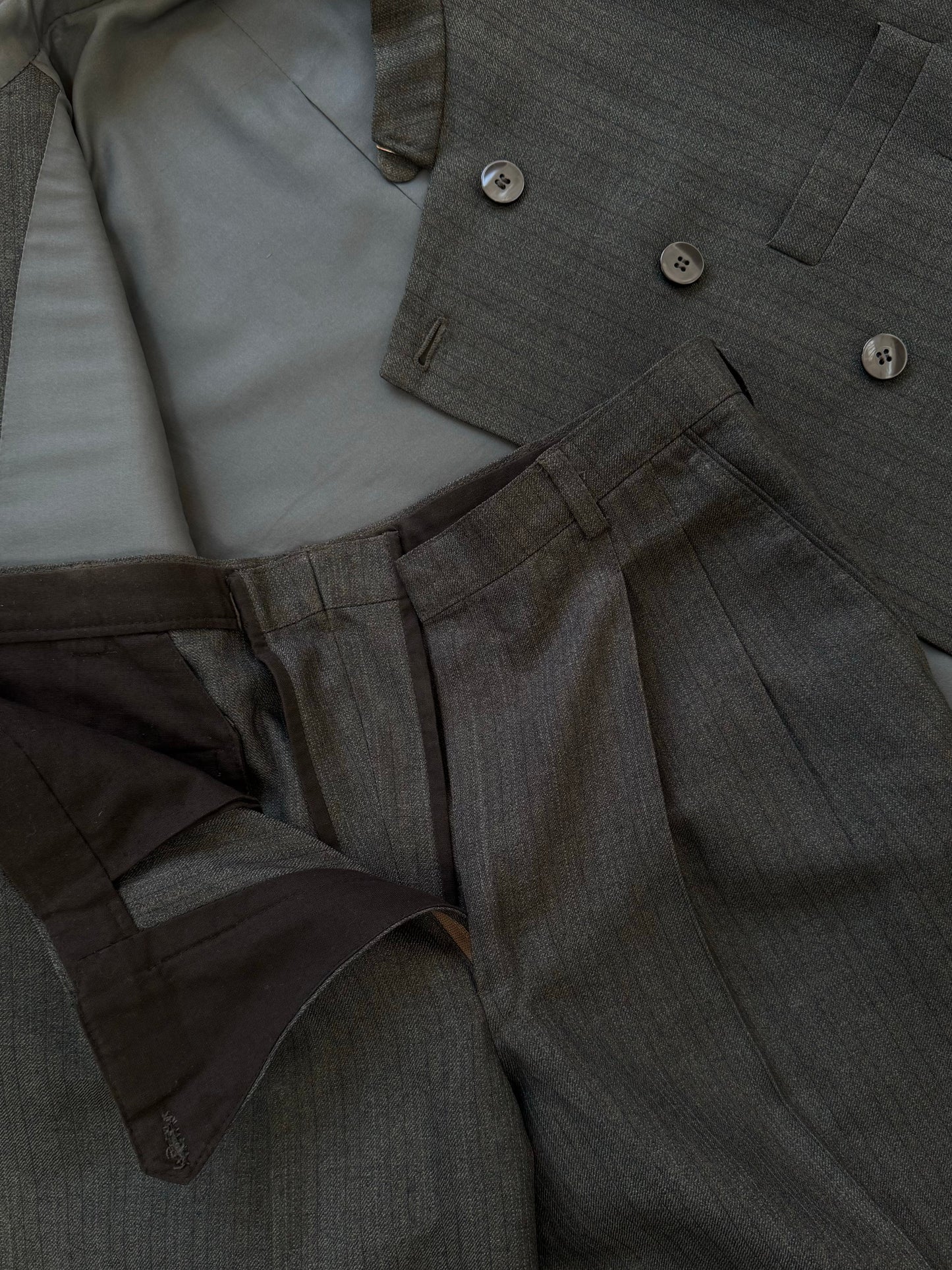 Vintage 1990s Stand Collar Double Breasted Stripe Suit - 38R/W29