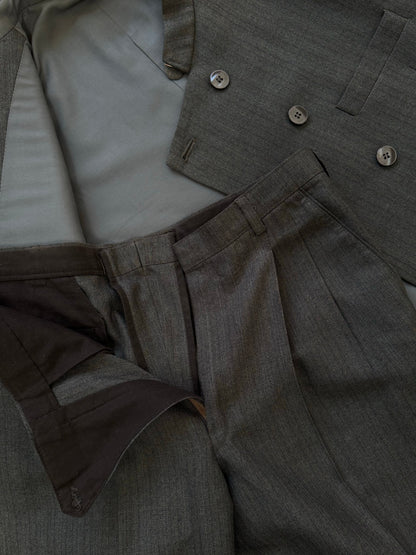 Vintage 1990s Stand Collar Double Breasted Stripe Suit - 38R/W29