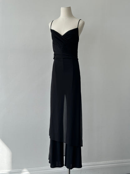 French Vintage 1990s Sheer Overlay Jumpsuit - S