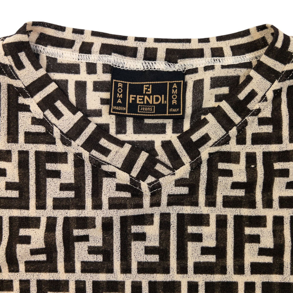 Vintage 90s Fendi Monogram Mesh T Shirt Womens Size S | Small, Brown