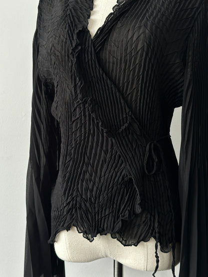 Vintage 2000s Tie Front Sheer Pleated Cardigan - M-L