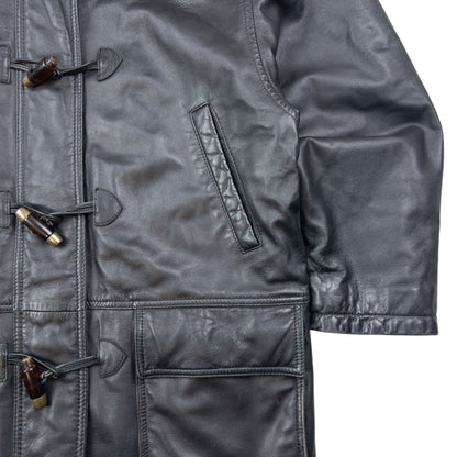 Vintage 2000s Burberry Nova Check Lined Leather Duffle Jacket Size M