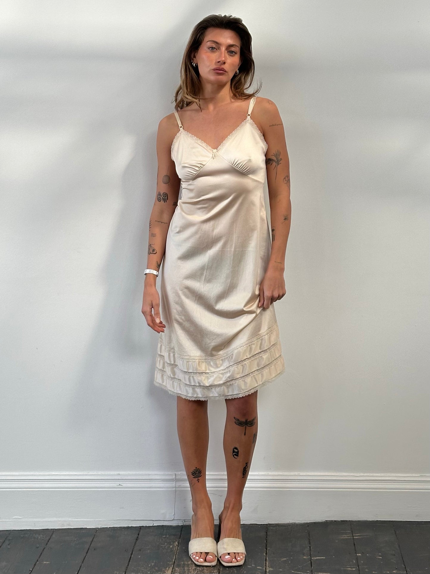Vintage 1990s Lace Slip Midi Dress - M