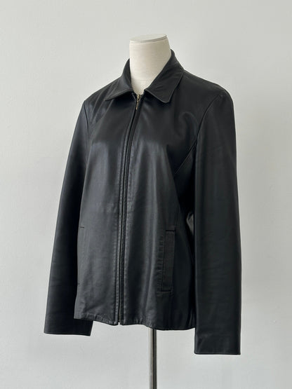 British Vintage 1990s Minimal Smooth Leather Jacket - M