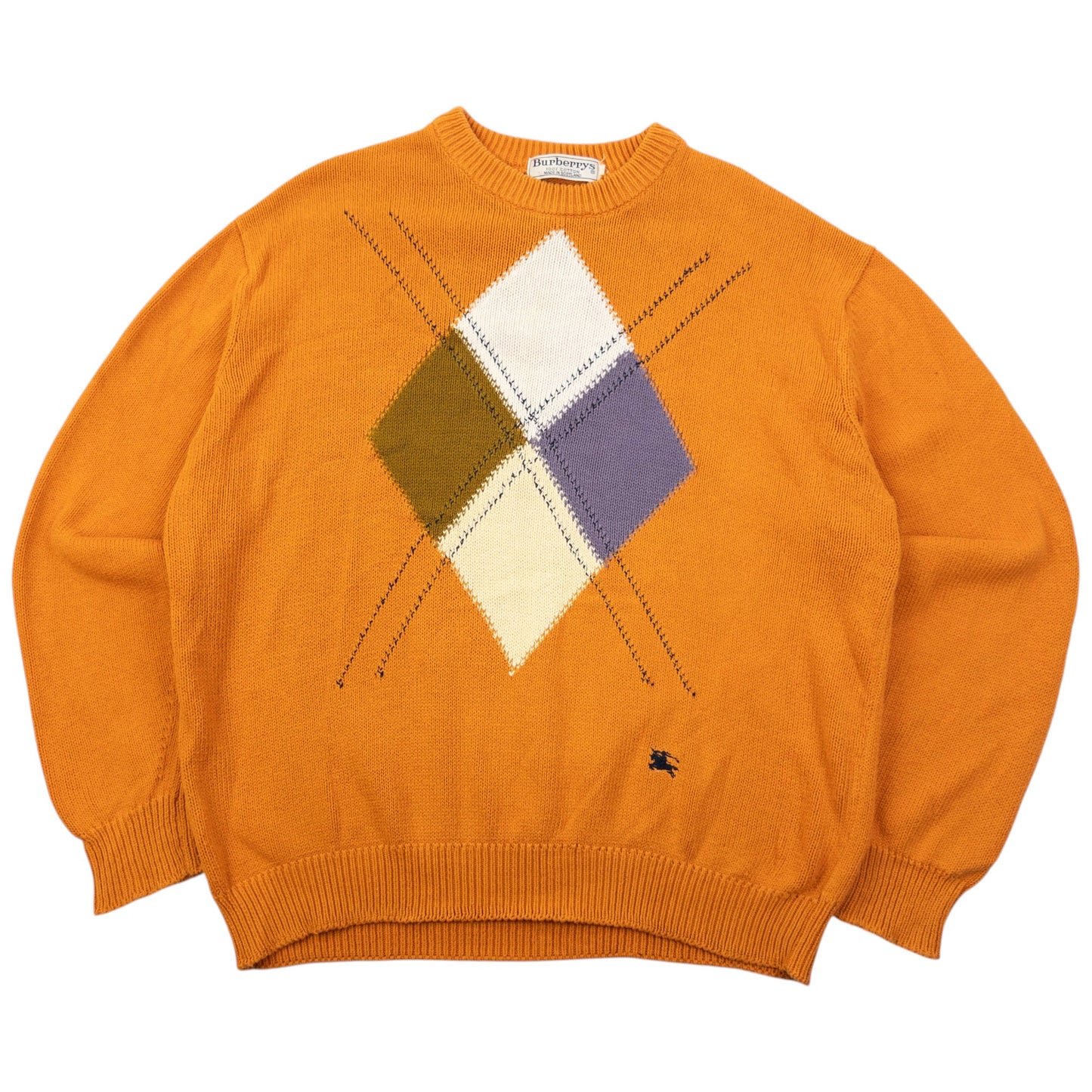 Vintage 90s Burberry Argyle Knit Jumper Size M | Medium, Orange
