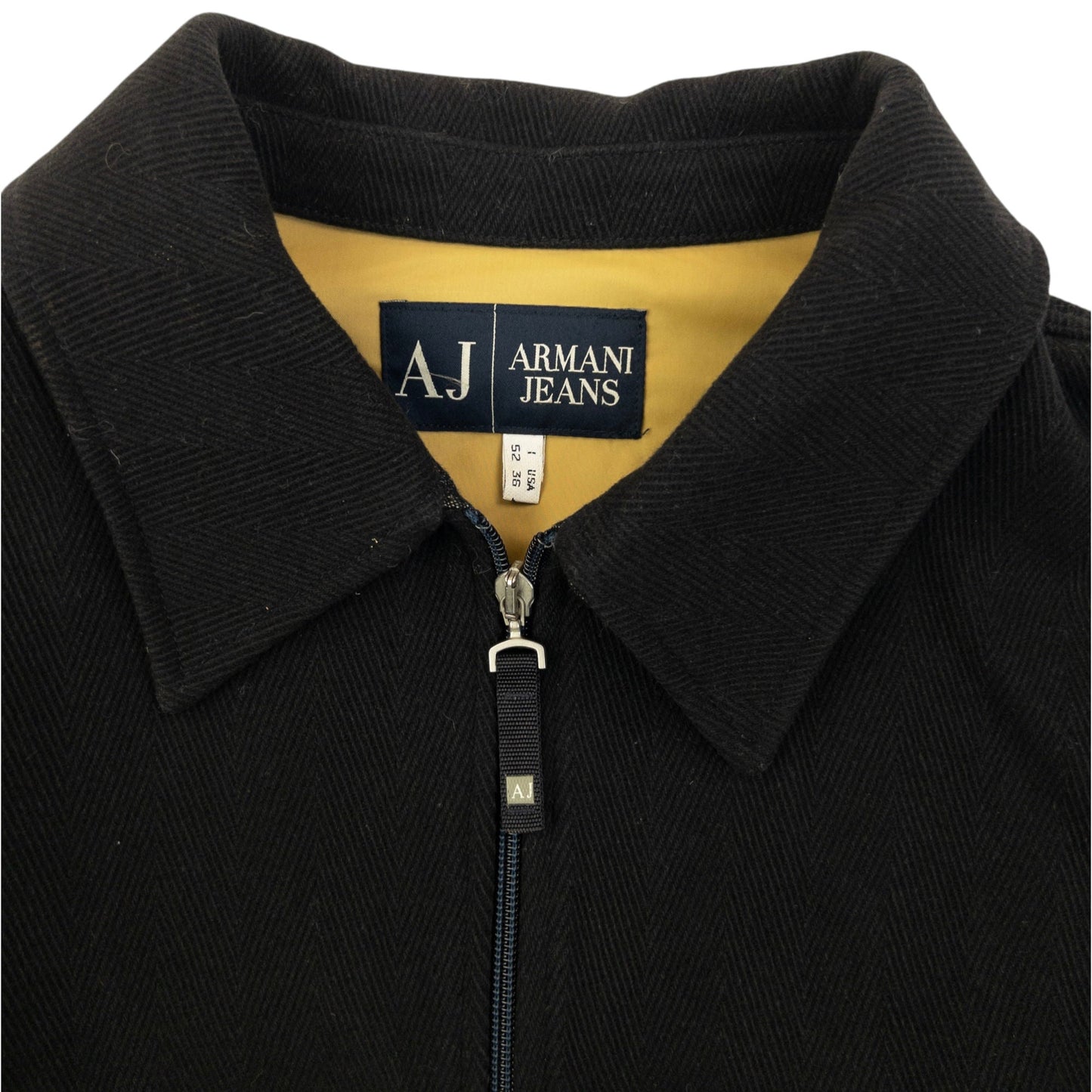 Vintage 2000s Armani Jeans Zip Up Wool Jacket Size L | Large, Black