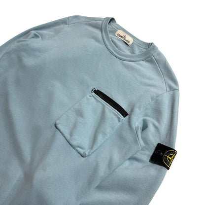 Stone Island Baby Blue Pullover Crewneck | Medium, Blue