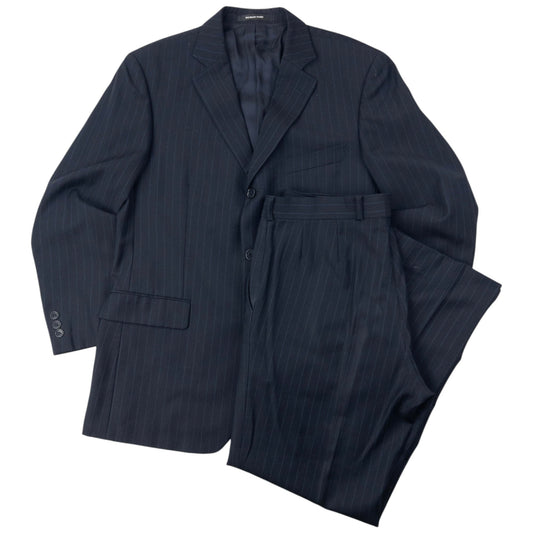 Vintage 90s Balmain Striped Jacket & Trousers Suit Set Size L | O/S, Navy