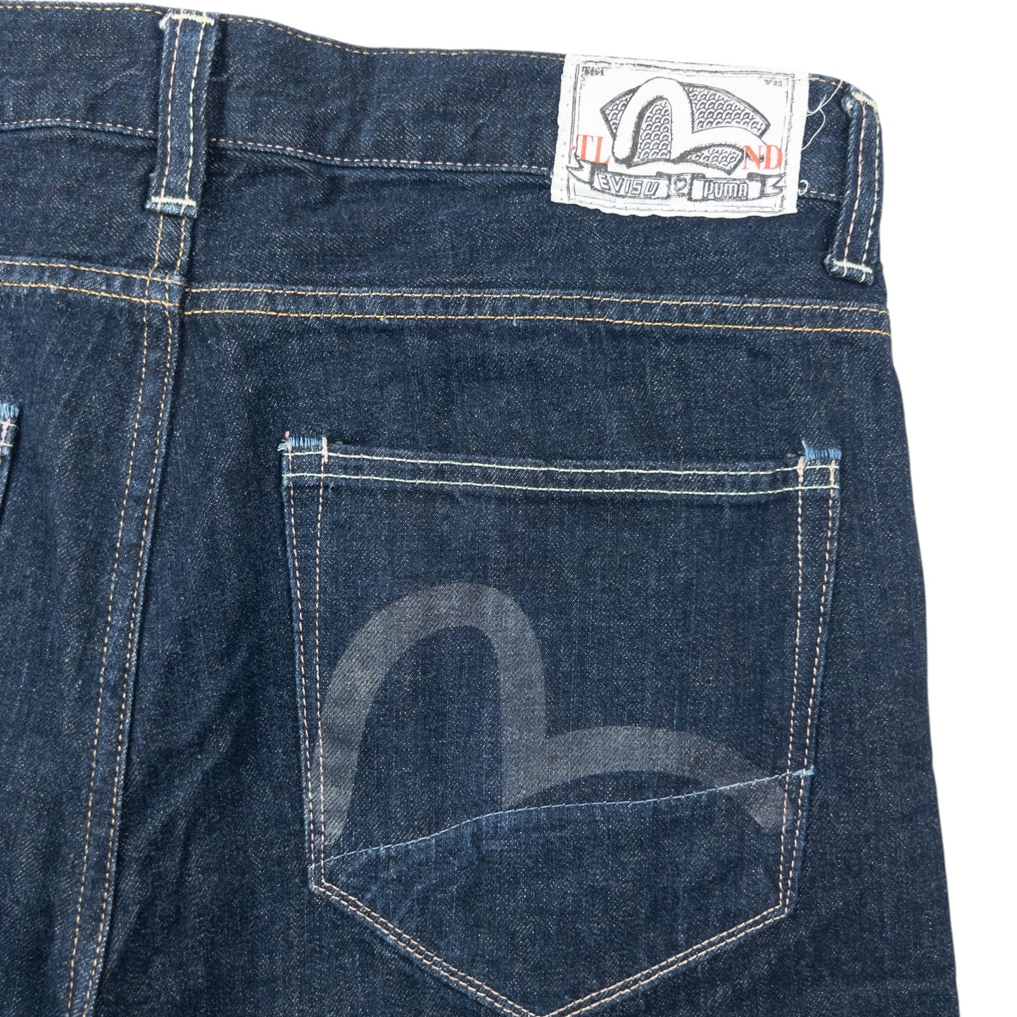 Vintage 2000s Puma X Evisu Double Gull Japanese Denim Jeans Size W34 | W34, Navy