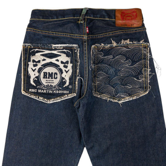Vintage RMC Red Monkey Company Embroidered Wave Japanese Denim Jeans Size W29