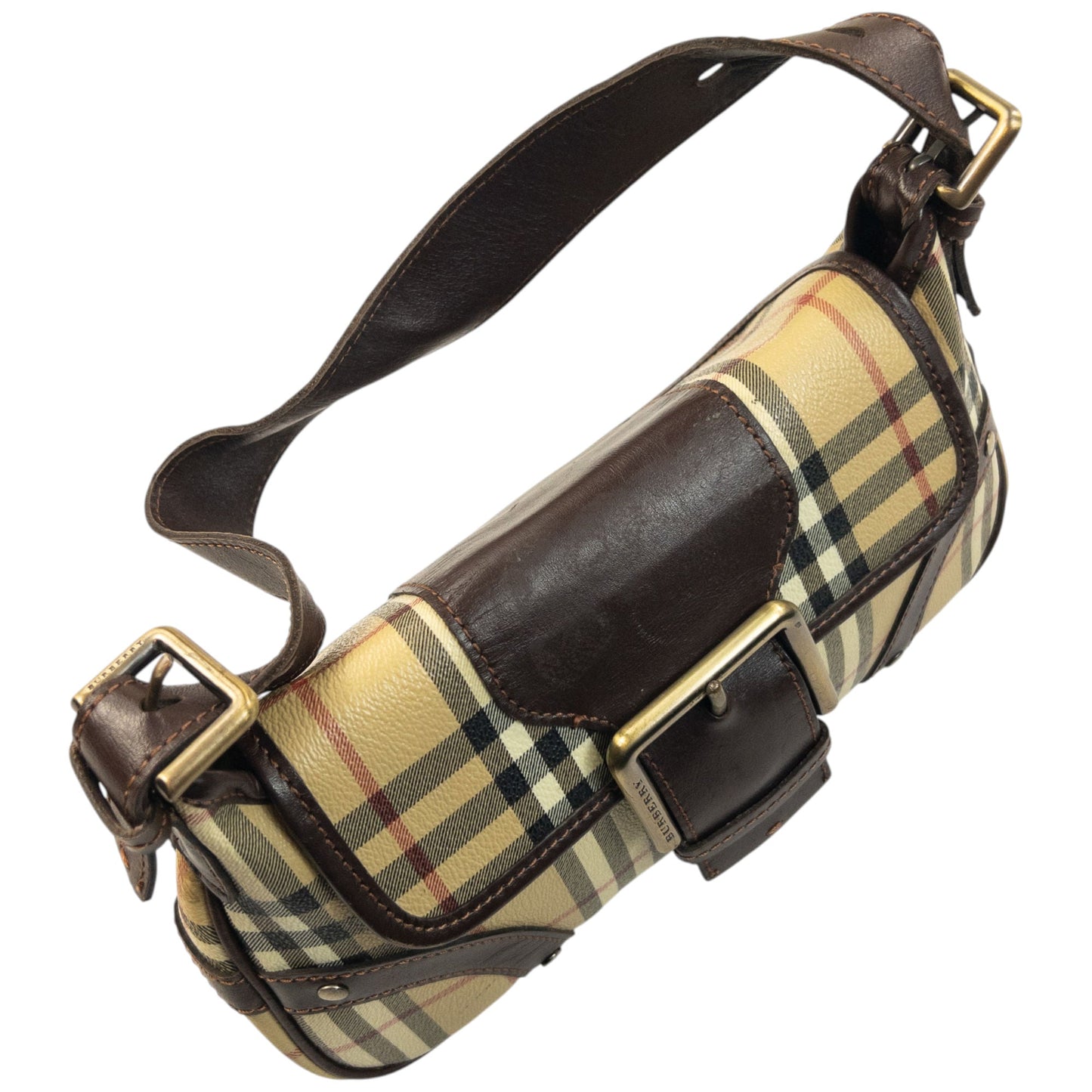 Vintage 2000s Burberry Nova Check Leather Shoulder Bag | O/S, Brown, Beige, Red, Black