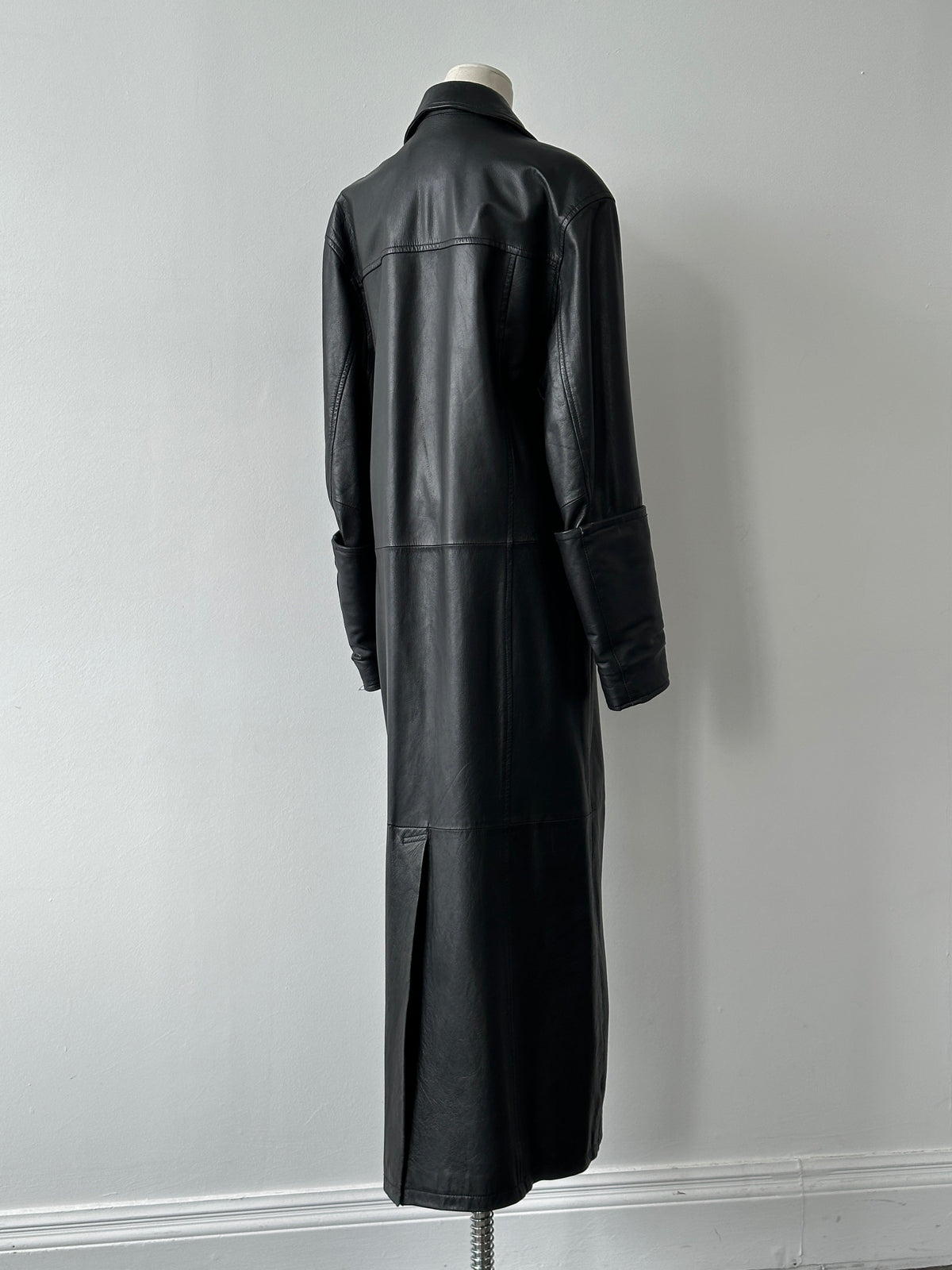 Vintage 1990s Floor Length Leather Trench Coat - L