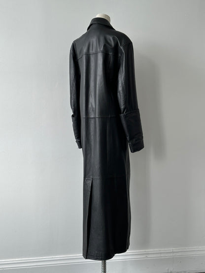 Vintage 1990s Floor Length Leather Trench Coat - L