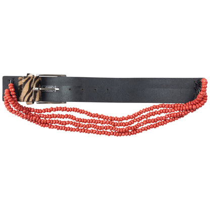 Vintage 90s Gianni Versace Beaded Zebra Striped Pony Hair Belt Size S | O/S, Tan, Black, Red