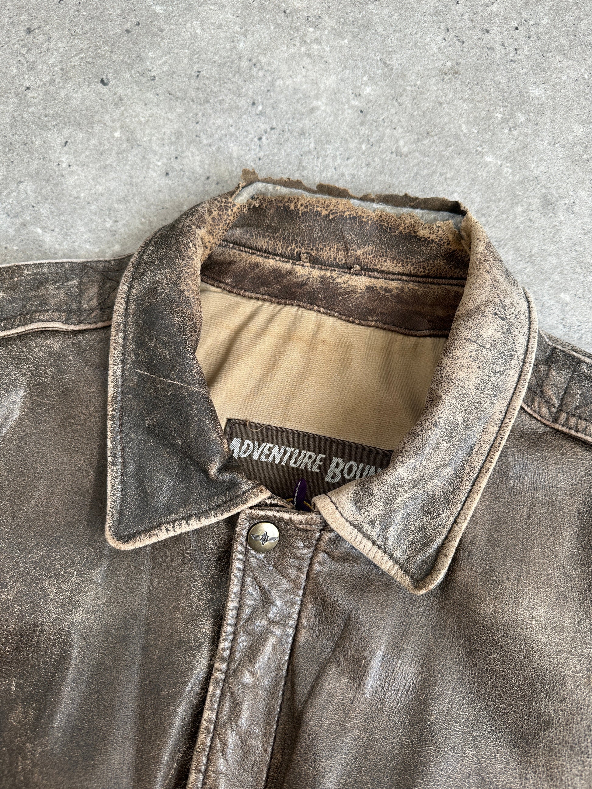 Vintage 1990s Distressed Leather Bomber Jacket - M-L