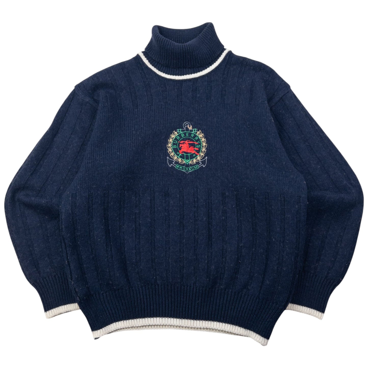 Vintage 90s Burberry Embroidered Knit Turtleneck Jumper Size XS