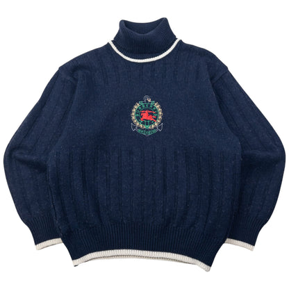 Vintage 90s Burberry Embroidered Knit Turtleneck Jumper Size XS