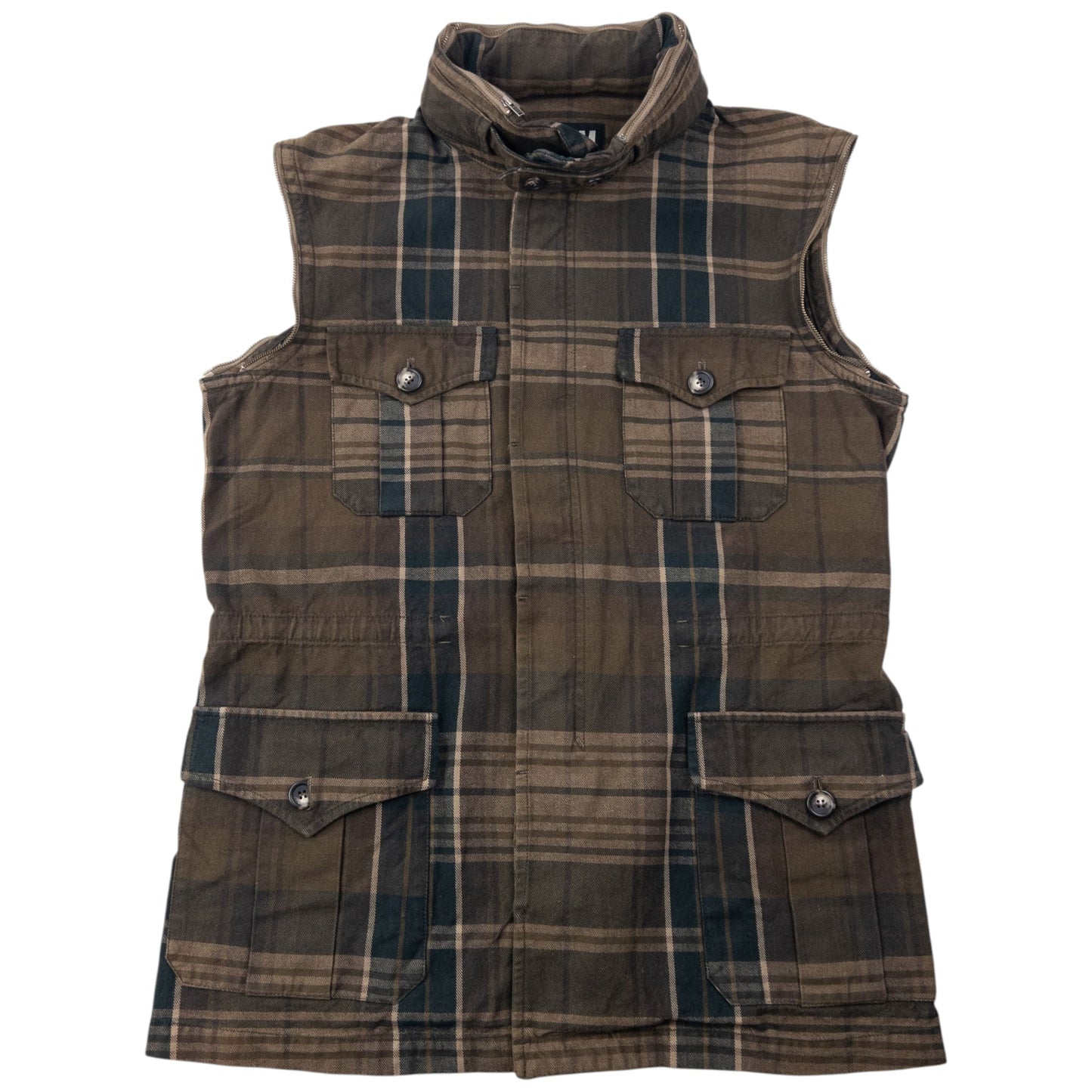 Vintage 2000s PPFM Zip Off Sleeve Convertible Jacket Size L | Large, Brown Plaid with Green Hood
