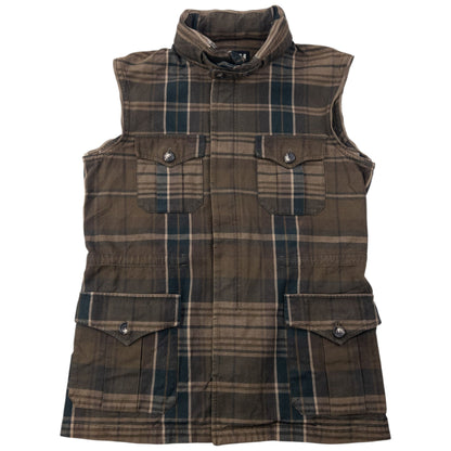 Vintage 2000s PPFM Zip Off Sleeve Convertible Jacket Size L | Large, Brown Plaid with Green Hood