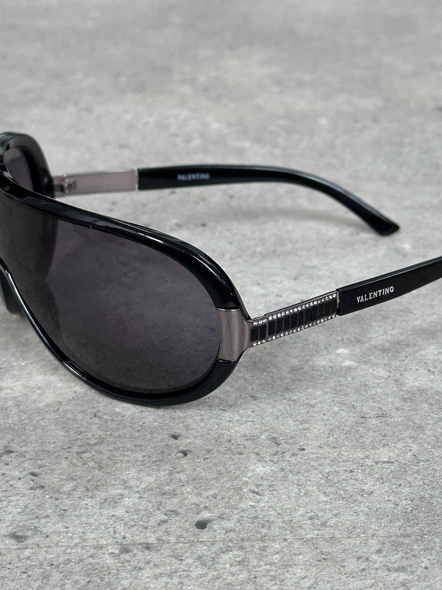 Valentino 2000s Crystal Bar Shield Logo Sunglasses