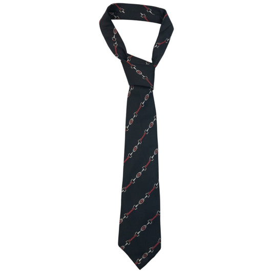Vintage 80s Gucci Horse Bit Striped Silk Tie | O/S, Black