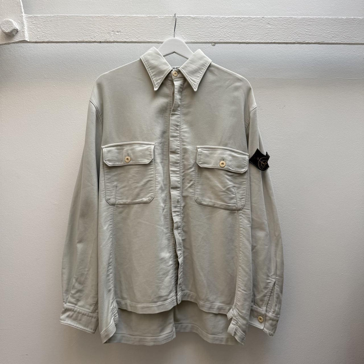 90s Stone Island Moleskin Overshirt Light Grey (L) | Large, Grey