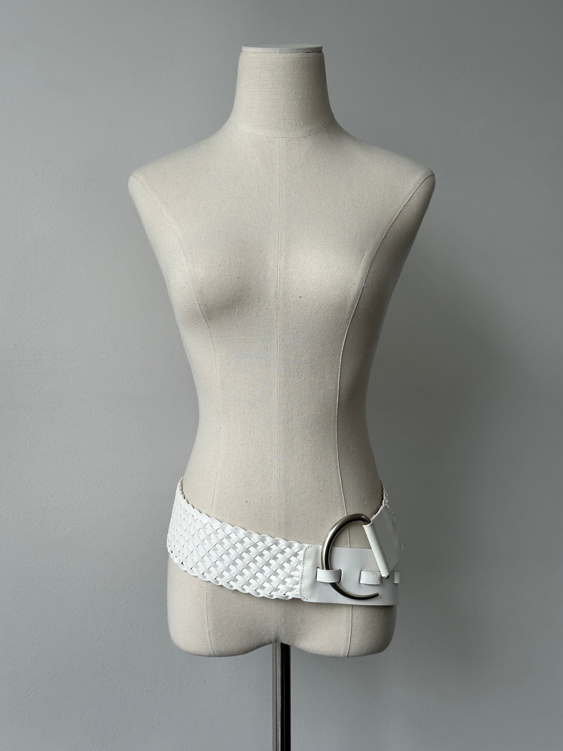 Vintage 1990s Leather Chunky D Ring Woven Belt - W40-43