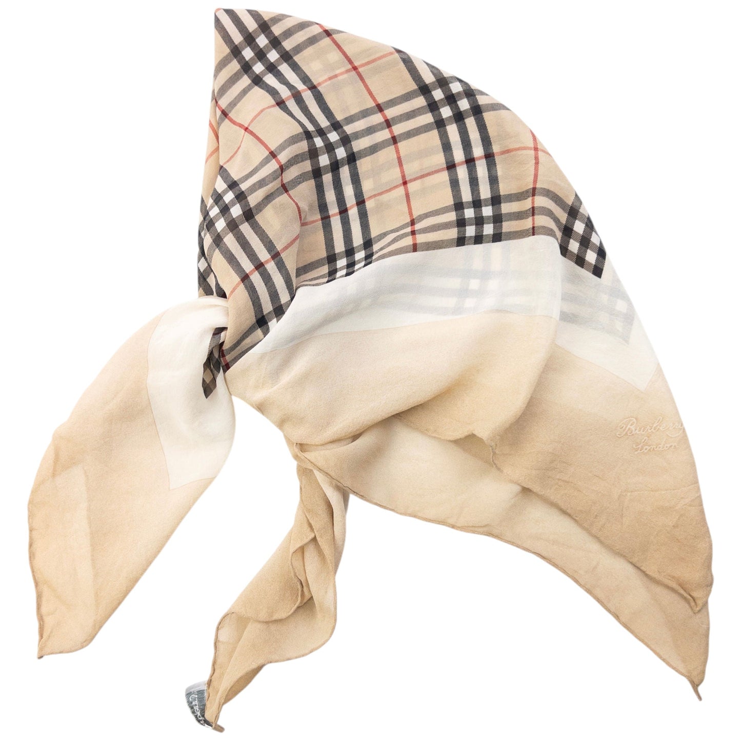 Vintage 90s Burberry Nova Check Sheer Silk Scarf | O/S, Beige