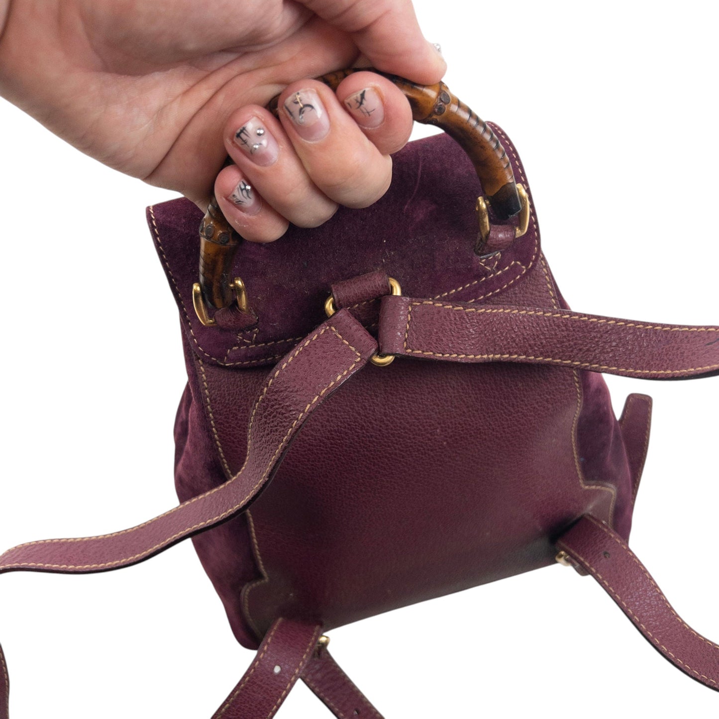 Vintage 80s Gucci Bamboo Suede Bucket Backpack | O/S, Brown