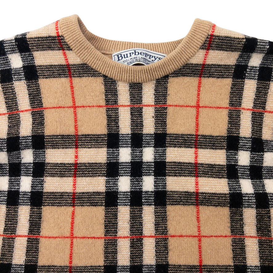 Vintage 90s Burberry Nova Check Wool Jumper Womens Size M | Medium, Beige