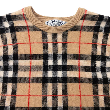Vintage 90s Burberry Nova Check Wool Jumper Womens Size M | Medium, Beige