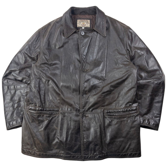 Vintage 80s Armani Jeans Button Up Leather Jacket Size XXL | XXL, Brown