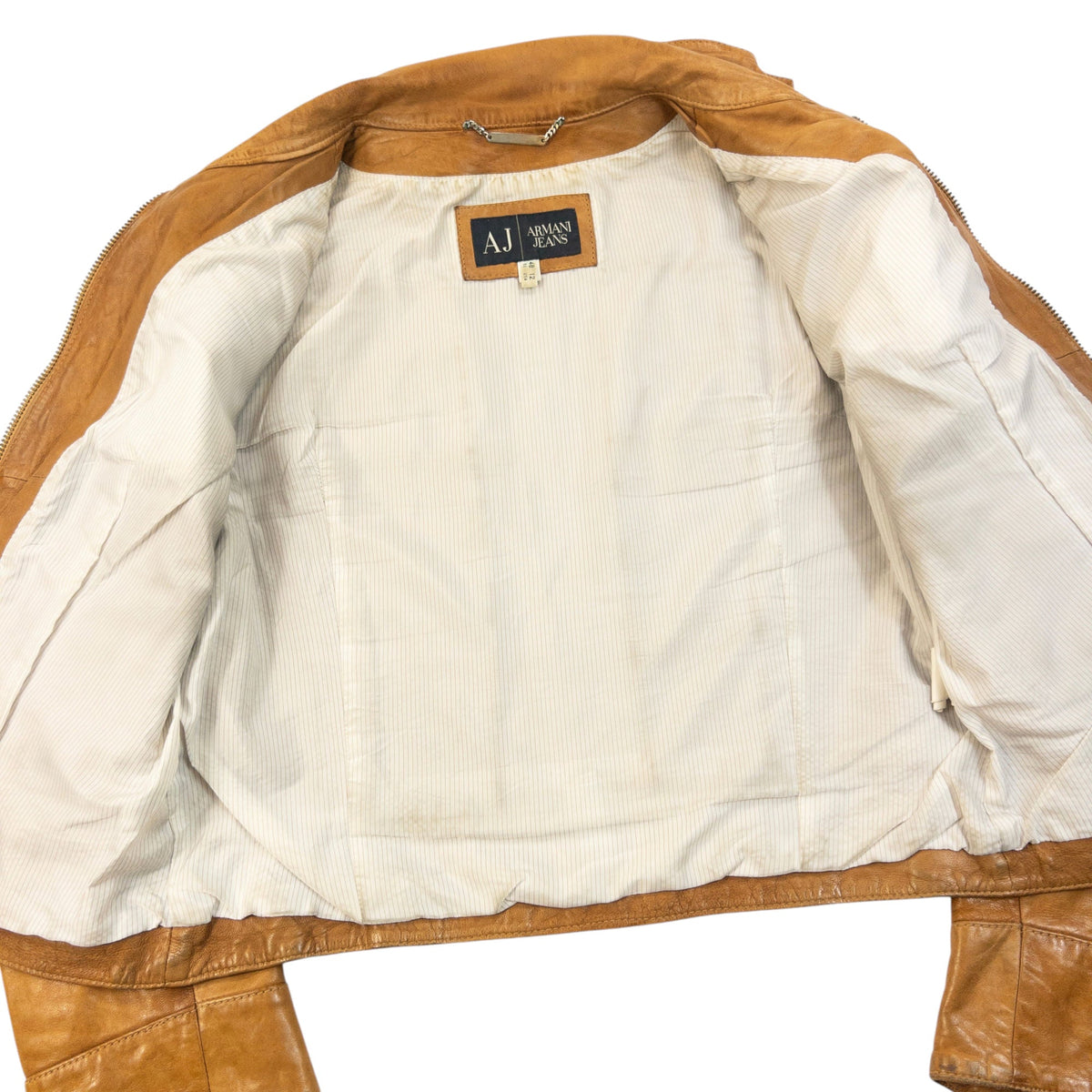 Vintage 2000s Armani Jeans Zip Up Leather Jacket Womens Size M | Medium, Brown