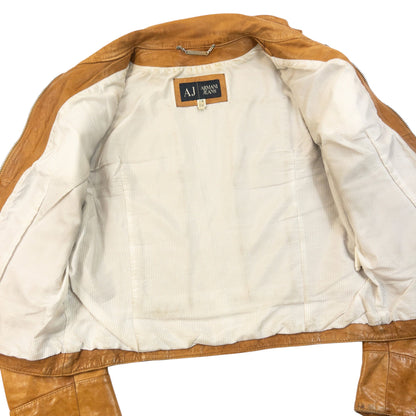 Vintage 2000s Armani Jeans Zip Up Leather Jacket Womens Size M | Medium, Brown