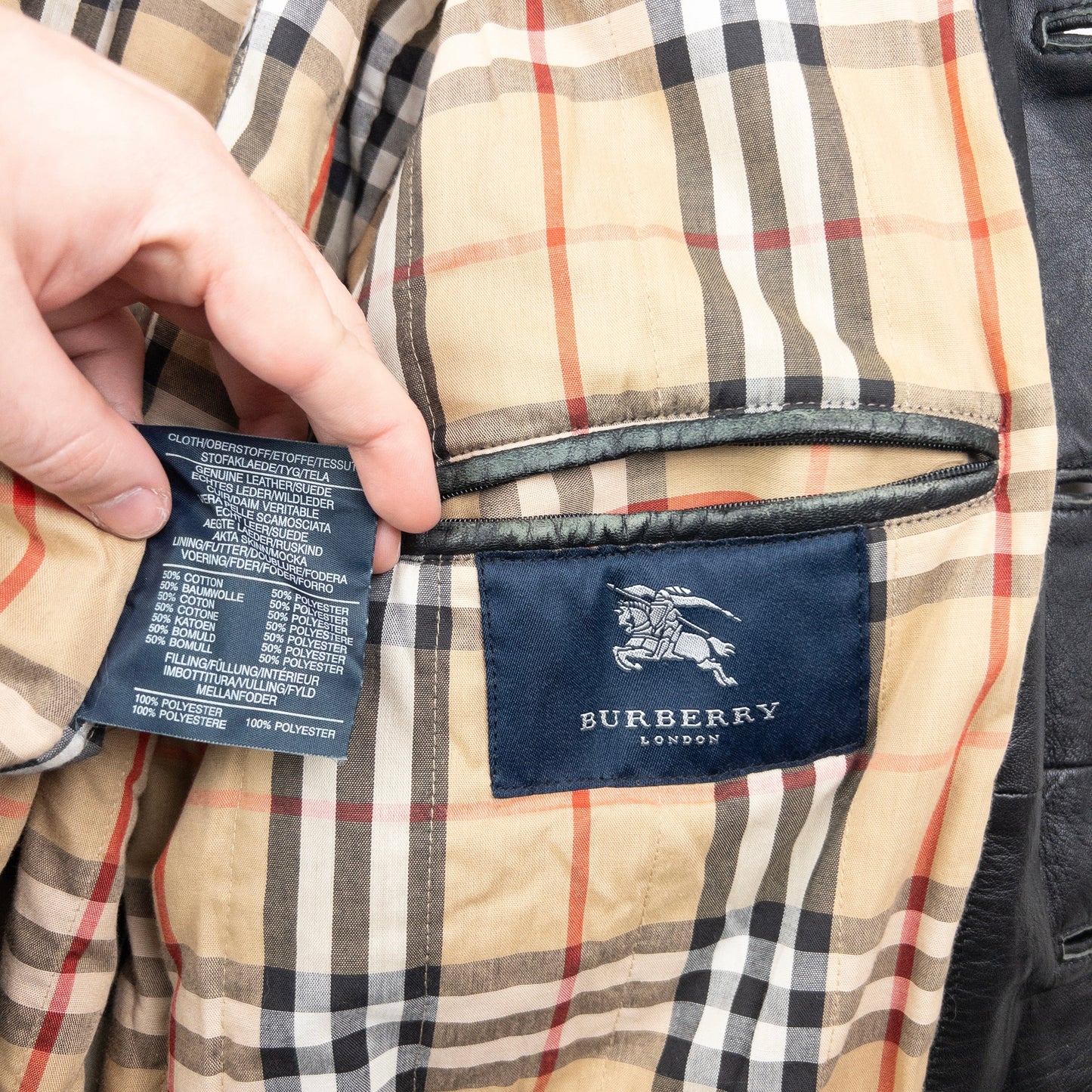 Vintage 2000s Burberry Nova Check Lined Leather Jacket Size S | Small, Black