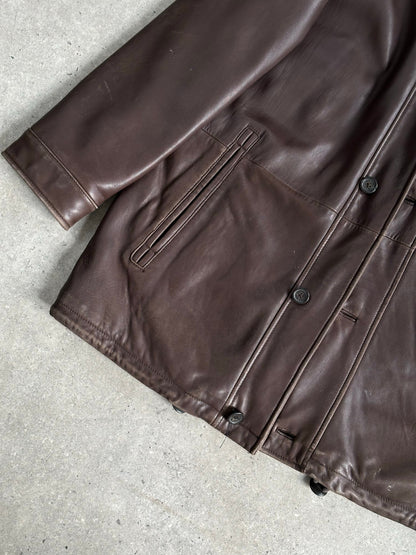 Vintage 1990s Leather Funnel Neck Jacket - XL