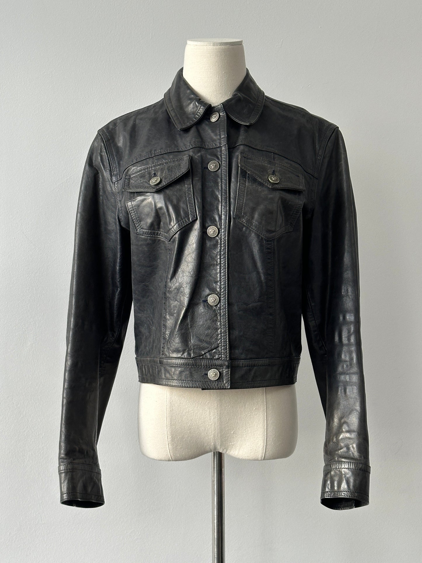 Versace Jeans Couture 2000s Bespoke Button Leather Jacket - S-M
