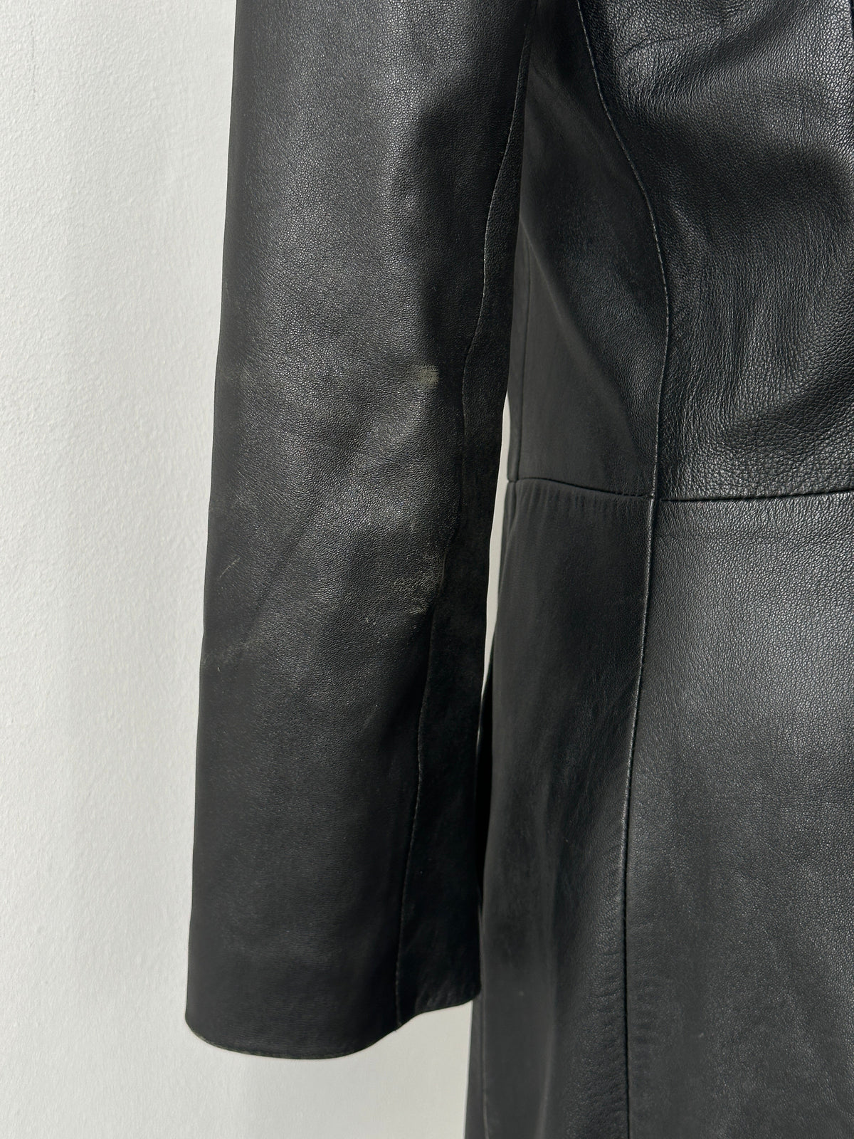 Vintage 1990s High Neck Concealed Placket Leather Trench Coat - XS-S