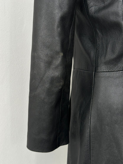 Vintage 1990s High Neck Concealed Placket Leather Trench Coat - XS-S