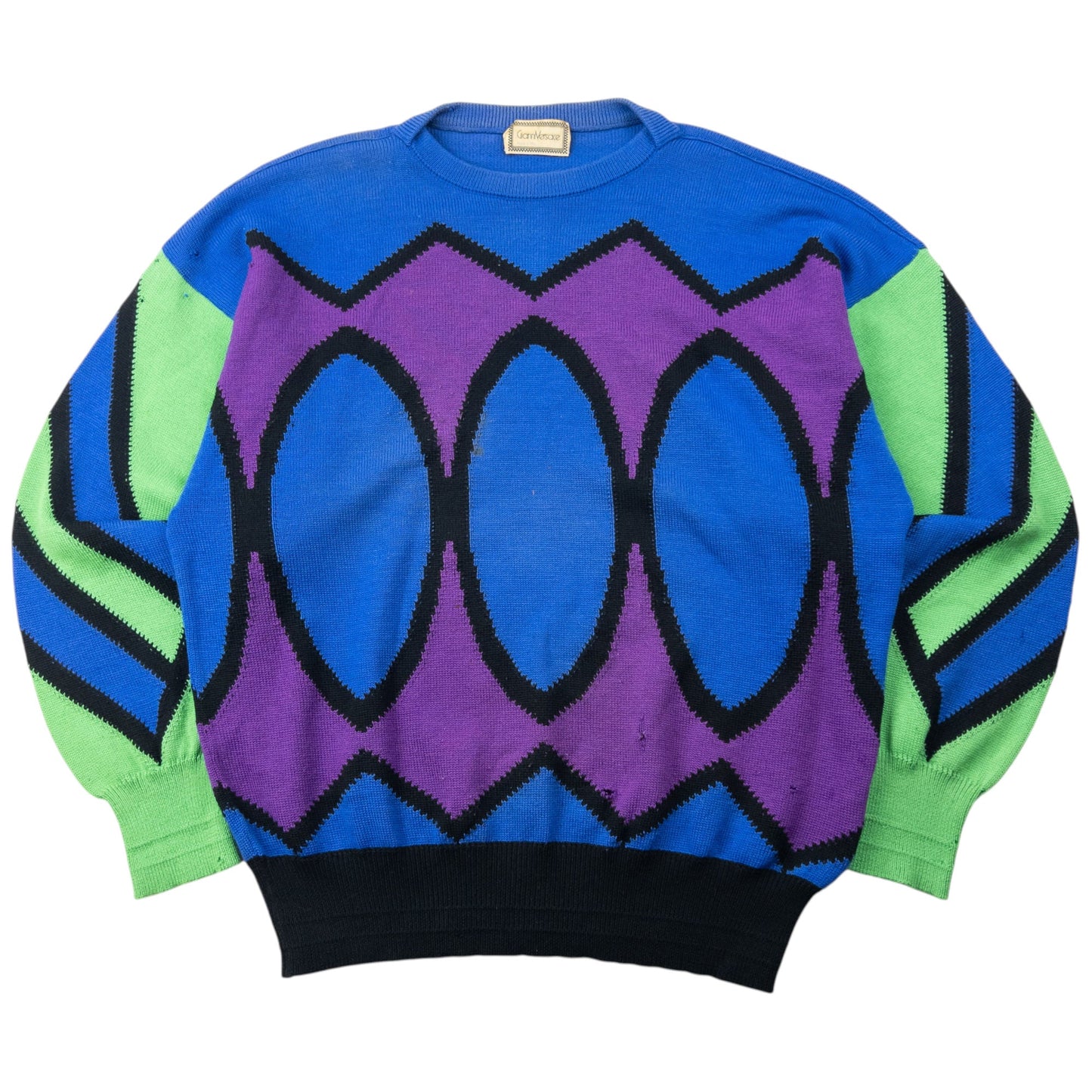 Vintage 80s Gianni Versace Wool Jumper Size M | Medium, Blue, Purple, Green, Black