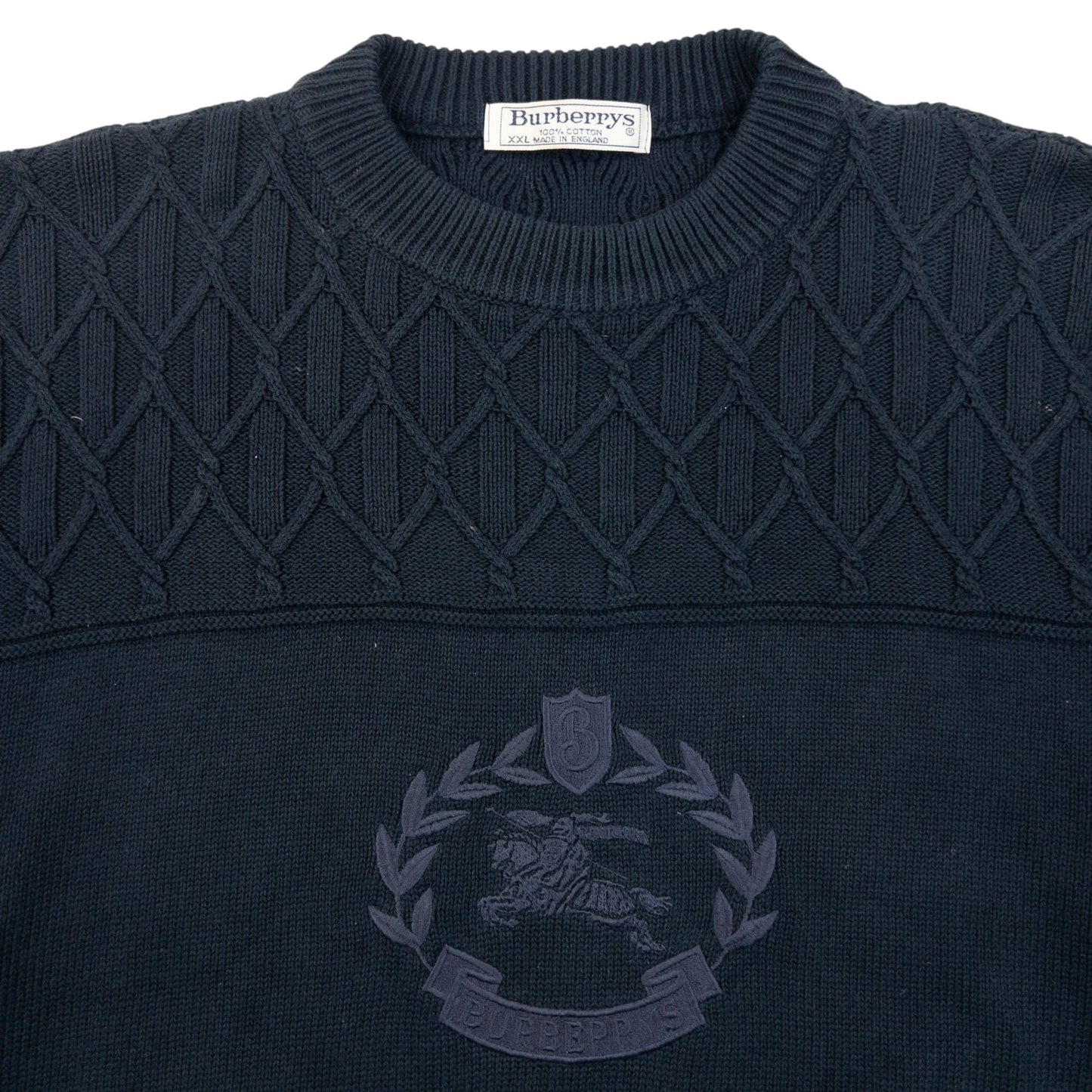 Vintage 90s Burberry Embroidered Knit Jumper Size XL | XL, Navy