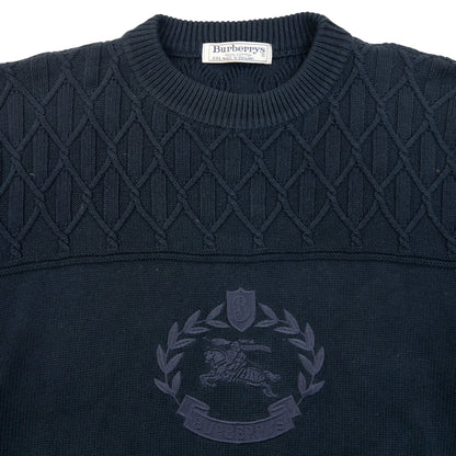 Vintage 90s Burberry Embroidered Knit Jumper Size XL | XL, Navy